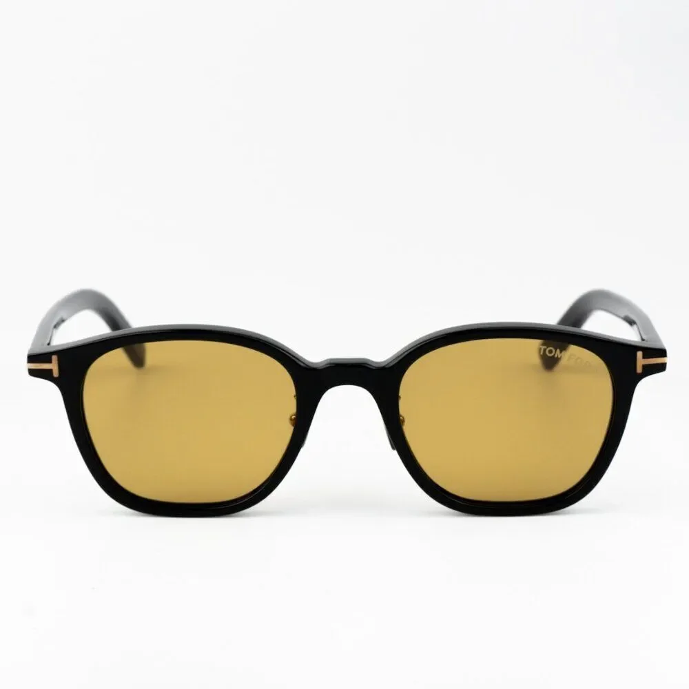 NEW Tom Ford FT0978-D/S Eco 01E Shiny Black Light Brown Square Unisex Sunglasses